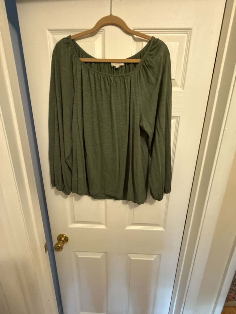 LOFT Outlet Green Long Sleeve Ruched Neck Blouse